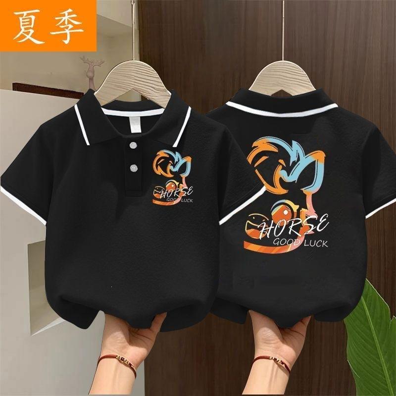 Boys Summer Cartoon Print Polo Shirt Casual Short Sleeve Top for Kids 90