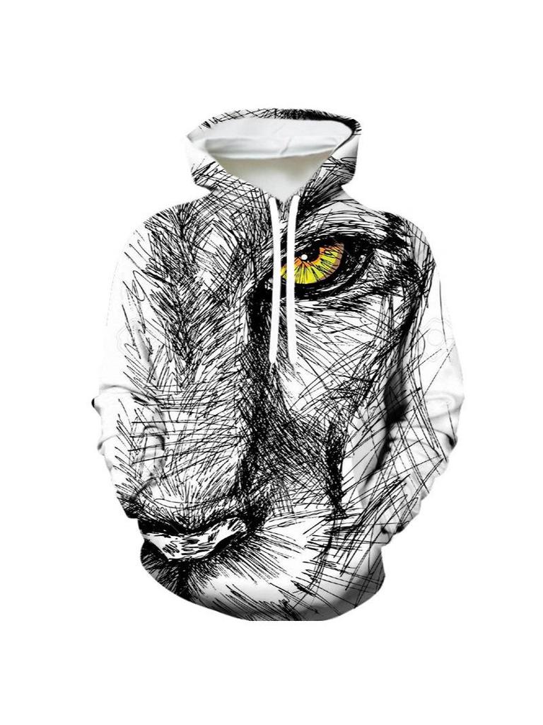 3D Sci-Fi Stil Tiger Löwe Hoodie: Trendige Europäische/Amerikanische Marke