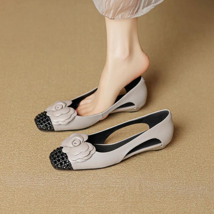 Great single shoes, spring and summer flowers, small fragrant style, square head, low heel, thick heel, medium heel, gray sandals.