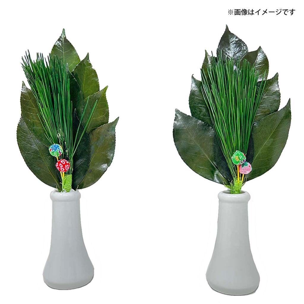 A&K Sakaki Preserved Flowers with Pine Tree, Pair, Small, (Sakaki) Approx. 11 X 28cm (Pine) Approx. 3 X 15cm, Made In Japan, Green, LK-014S