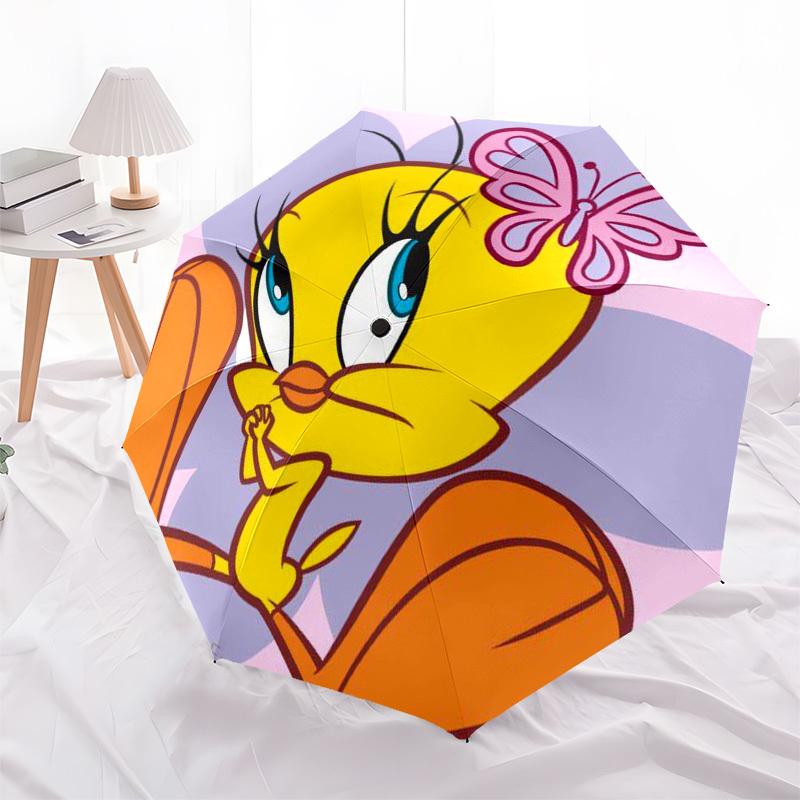 1pc Tweety Bird with Butterfly Umbrella with Plastic Handle,Cartoon Pattern,Suitable for All Seasons Multi-functional Umbrella367