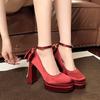 Chunky Single Shoes Spring New Style Round Head Shallow Mouth Butterfly Knot Set Foot Waterproof Platform Non-slip High Heels