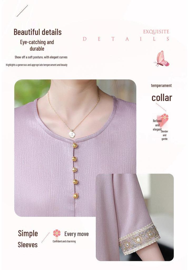 2026 Summer Chinese Style Seven-Point Sleeve Top for Middle-Aged Women - Elegant Mother's Day Fashion