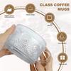 AEE4-Vintage Coffee Glass Mugs Set Of 2, Glass Coffee Tea Cups With Bamboo Lids, Coaster And Spoons,15Oz Clear Embossed 450ML B