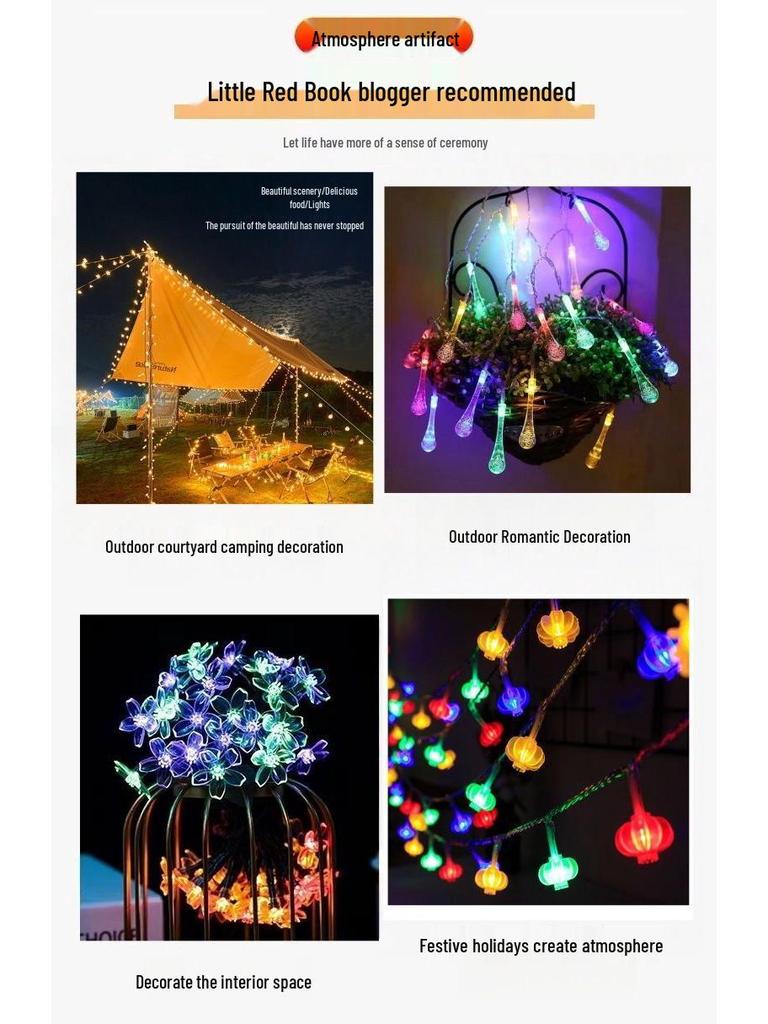 Solar LED Outdoor Camping Lantern String – Waterproof Fairy Lights for Tent, Balcony, and Tree Decoration