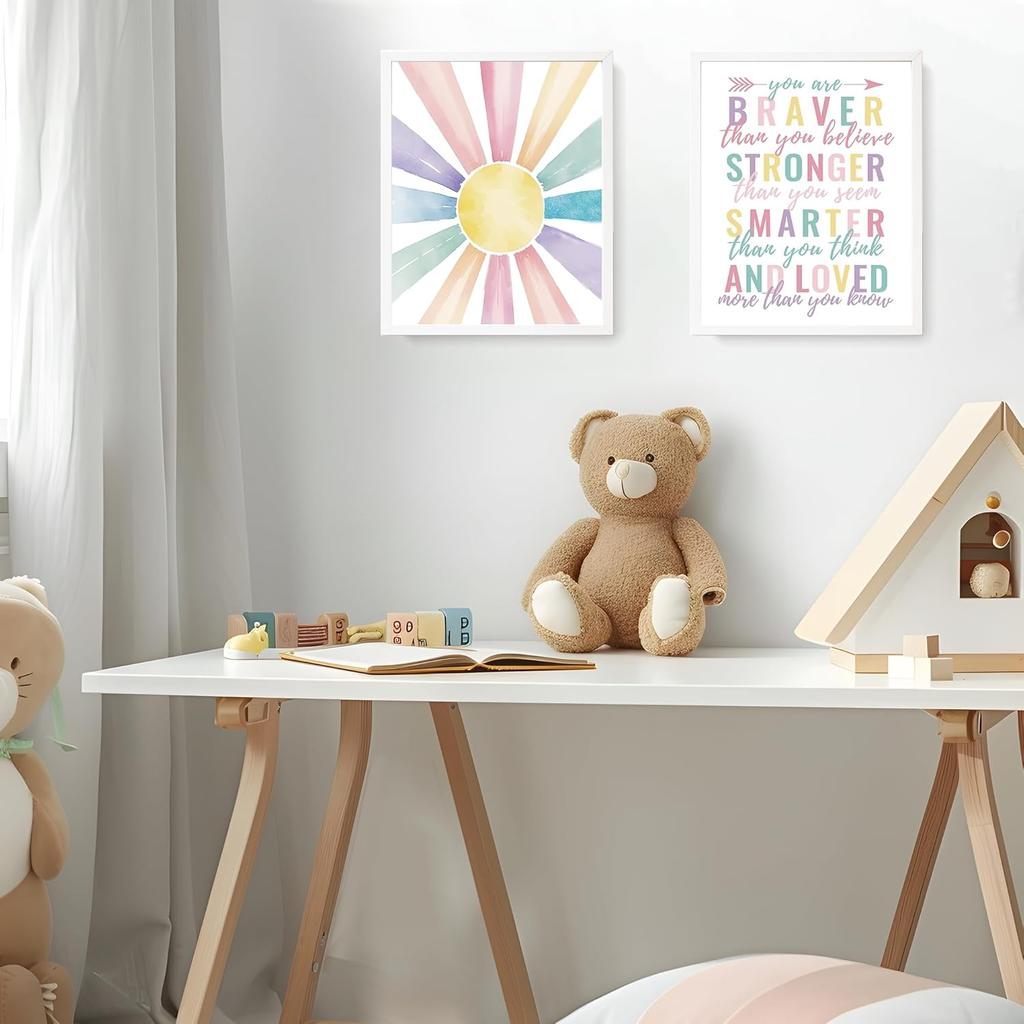 LARTSFRO Boho Pastel Rainbow Sunshine pirational Nursery Wall Art Prints Set of 4, Baby Girl Room Decor, Positive Affirmations Artwork Posters Wall