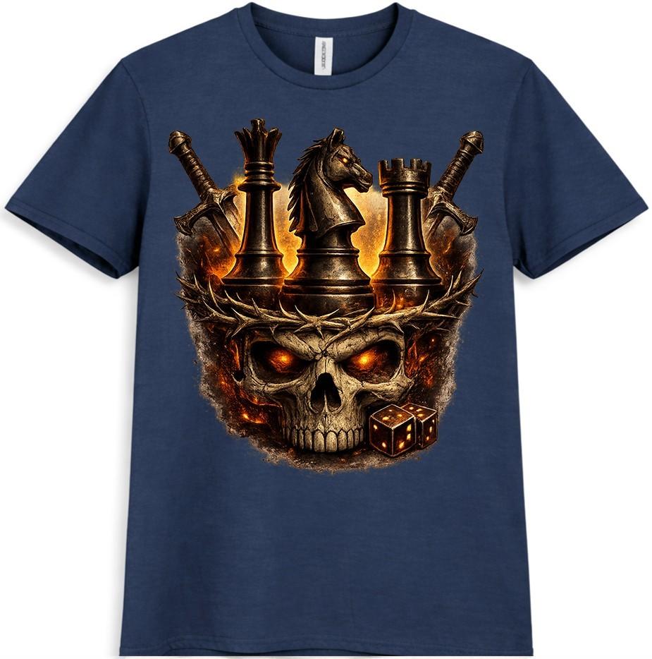 Skull Chess Graphic TShirt King Knight Rook Dark Fantasy Strategy Design Tee