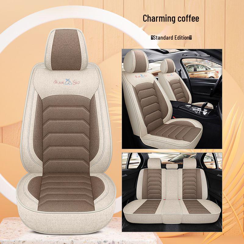 Four Seasons Universal Cotton Linen Car Seat Cushion - Full Coverage Linen Fiber Cover