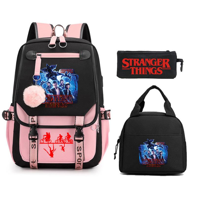 Trend Stranger Things Children'S Backpack Combination Three-Piece Male And Female Versatile Student School Bag