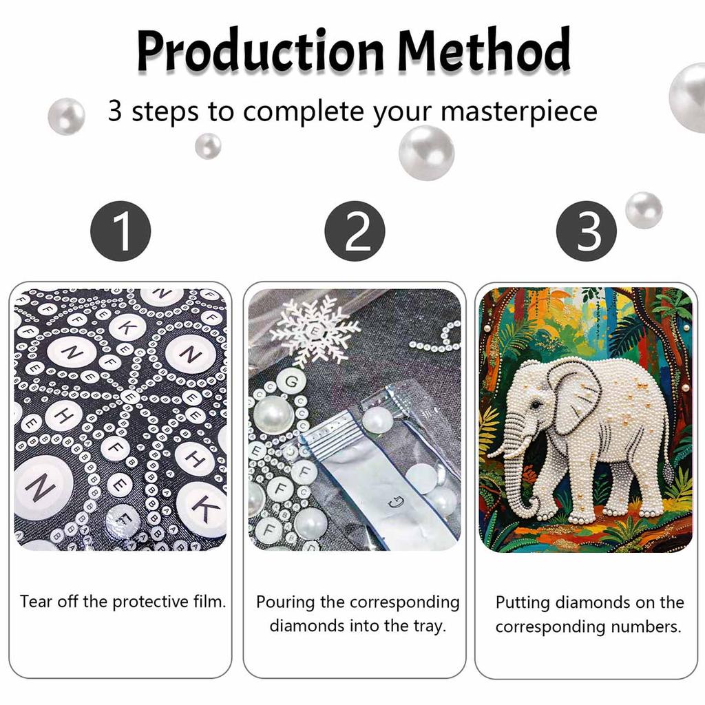 5D Round Pearl Painting Kit Majestic Elephant Pattern DIY Handmade Rhinestone Art Home Interior Decor Gift