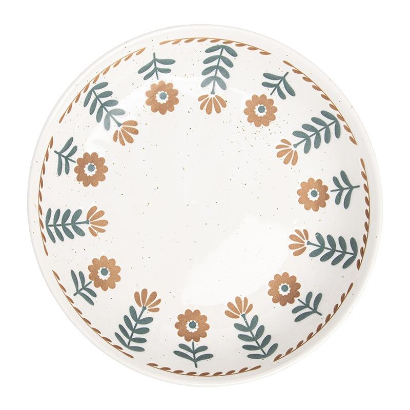 Retro Japanese Hand-Painted Small Flower Ceramic Plate, Household Tableware, Deep Plate, Creative Plate, Vegetable Plate, Pasta Plate, Western Plate