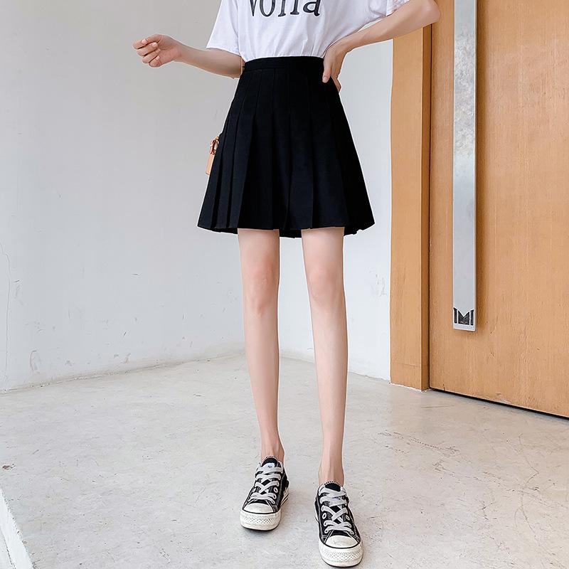 2024 Nová dámská sukně s vysokým pasem, jednobarevná, áčkového střihu, plisovaná, nadměrná velikost, střední délky, zeštíhlující, akademický styl