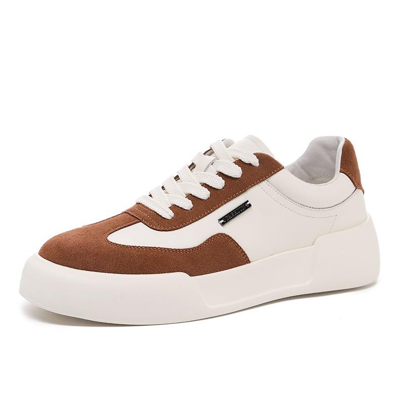 

Мужские модные спортивные кеды из натуральной кожи - издание Осень 2025 с дизайном в стиле колор-блок (Модель 5336) 40 белый/коричневый