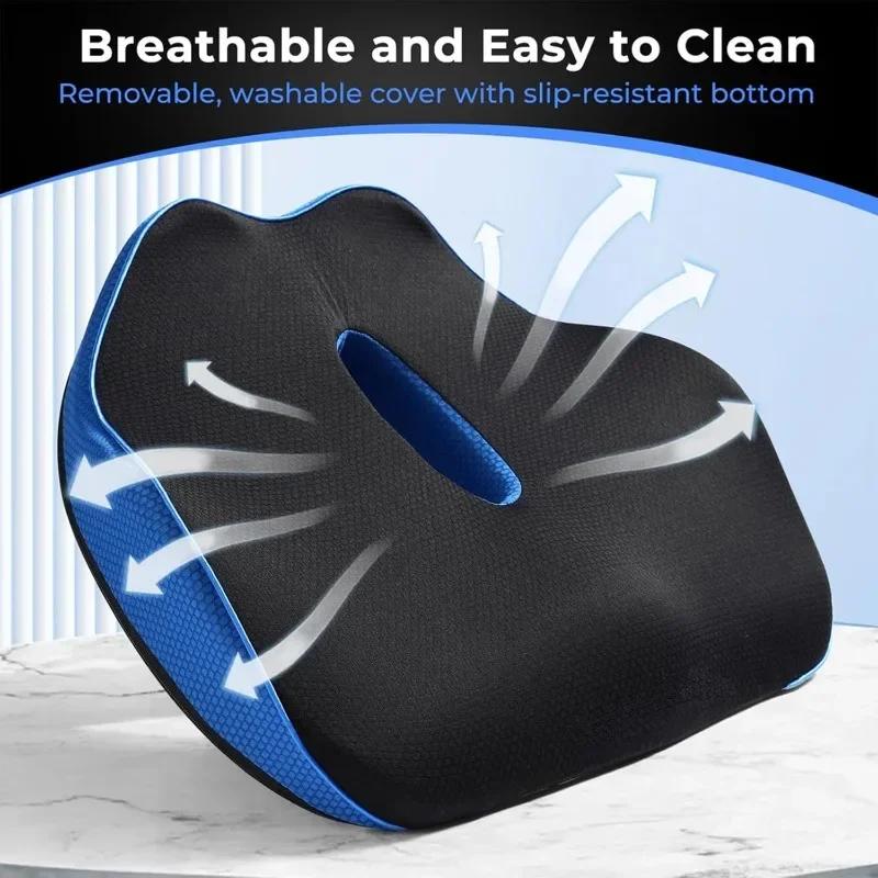 Memory Foam Seat Cushion Sitz Orthopedic Lumbar Support Pillow with Ergonomic Coccyx Cutout Comfort for Office Car Chair Travel