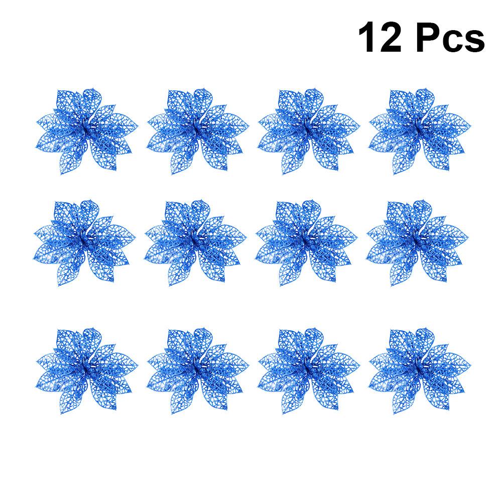 10pcs Christmas Glitter Poinsettia Flowers Tree naments Flower Artificial Decoration Tree nament Xmas Party Supplies