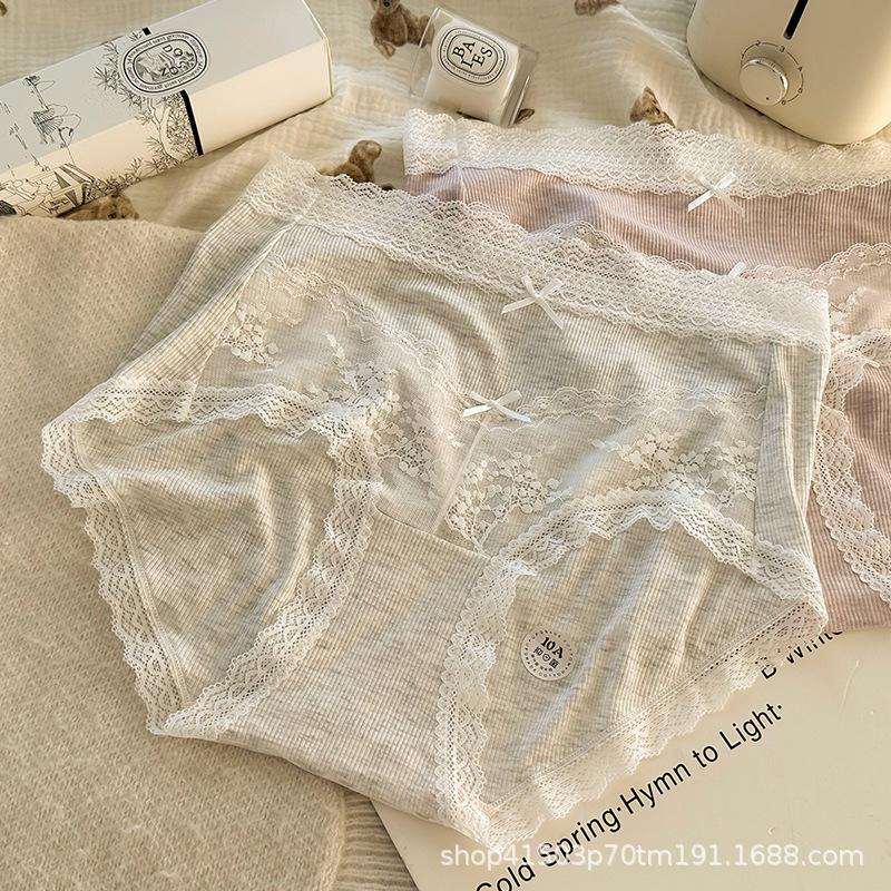 Plus Size Women's Lace Edge Girly Comfort Bag Hip High Elastic Skin Touch Midwaist Antibacterial Crotch Triangle Briefs