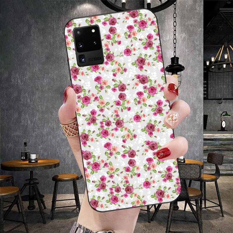 Kryt na telefon s motivem vintage květin pro Samsung Galaxy S6 S7 S8 S9 S10 S21 S22 Plus, ultra měkký, černý