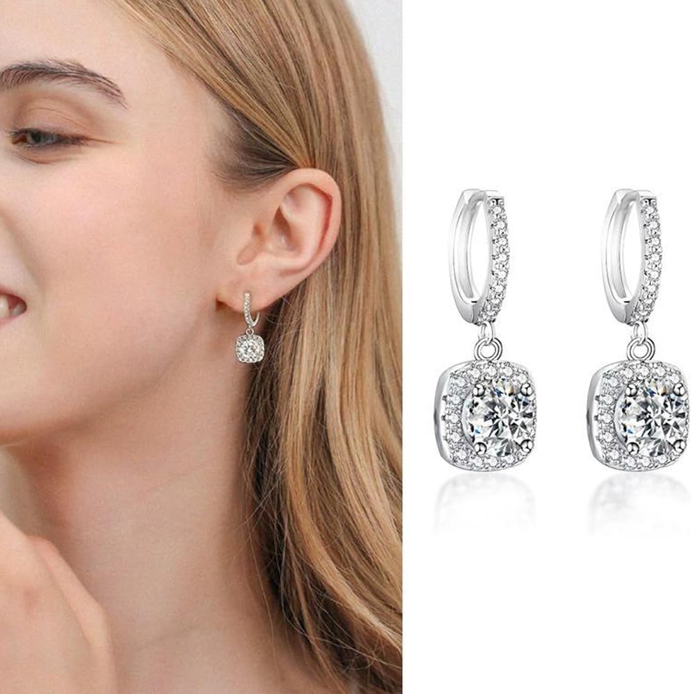 Women's Mossanite Pendant Earrings, 1CT Mossanite Diamond, Lab Grown, Rhodium Plated, Silver Earrings Piercing, Jewelry Gift.