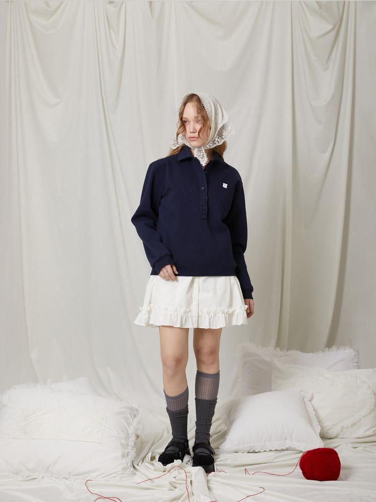 FAZED Frill 6-Button Pique Shirt_Navy