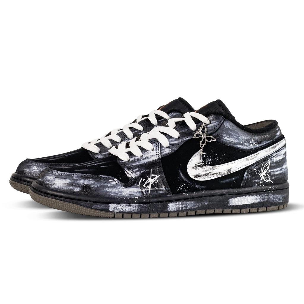 Jordan Air Jordan 1 Butterfly Shadow Star Low Top Vintage Basketball Shoes Unisex Black White IB7109-005(Team144-)