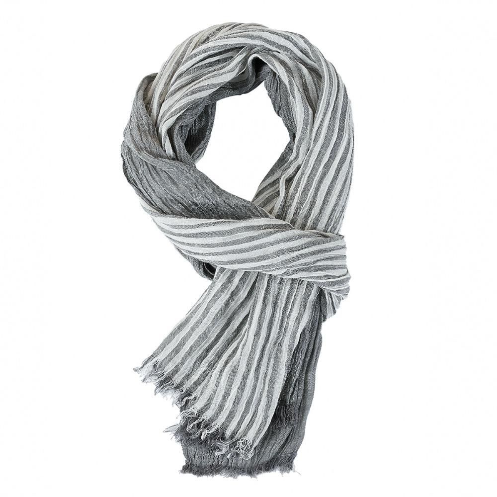 Luxury Cotton Linen Yarn-dyed Winter Men's Scarf Striped Soft Thin Long Shawl Tassel Neckerchief Wrap Autumn Winter Warm