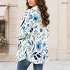 Women Plus Size Floral Printed Long Sleeve Open Front Draped Collar Curved Hem Cardigan