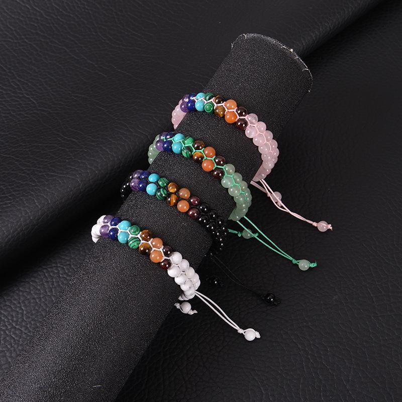 European & American Fashion Malachite Double-Layer Tree of Life Bracelet with Seven-Color Stones