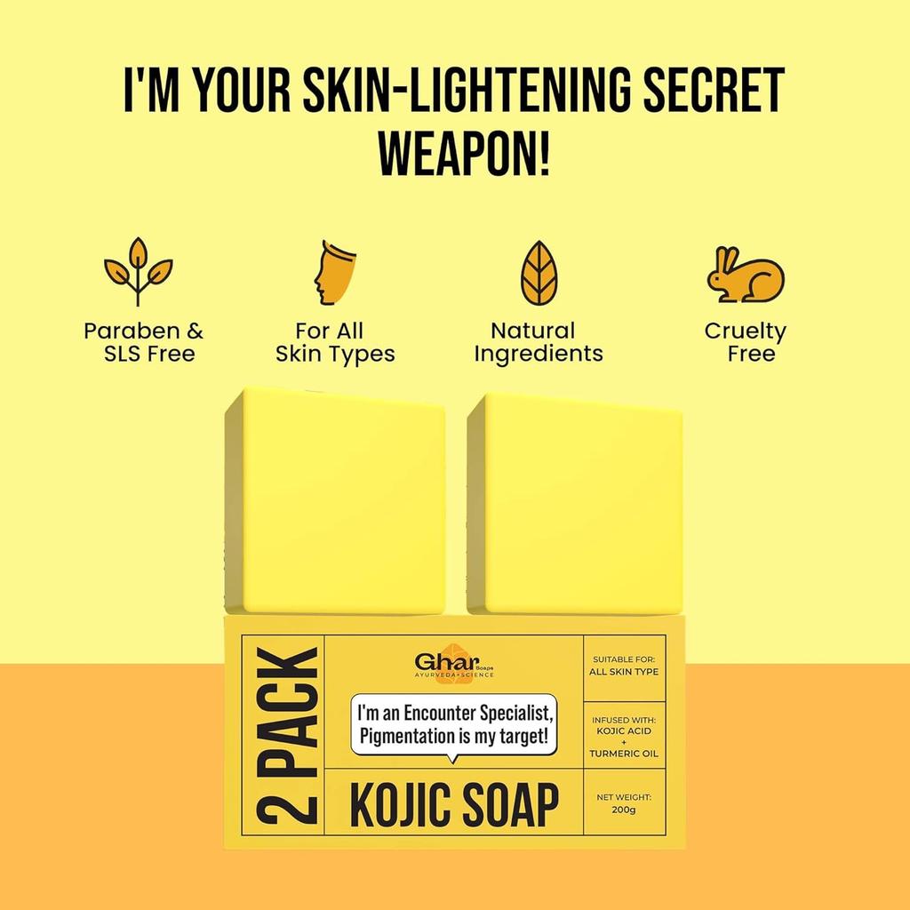GHAR SOAPS Kojic Acid 2% Soap with Niacinamide for Pigmentation Dark Spots Brightening 100 g Pack of 2