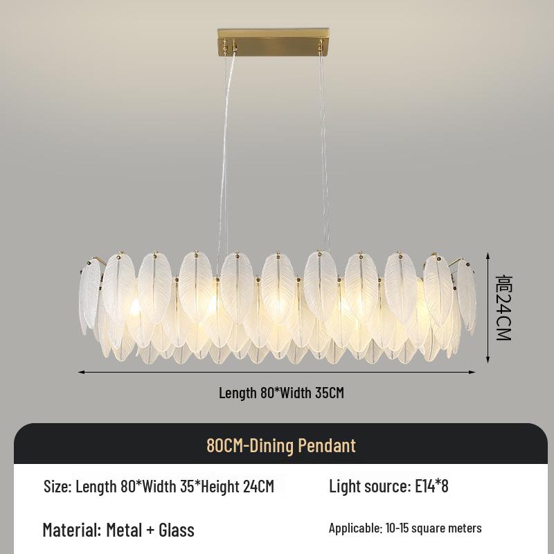 Postmodern Minimalist Feather Glass Chandelier for Living Room, Master Bedroom, or Dining Area