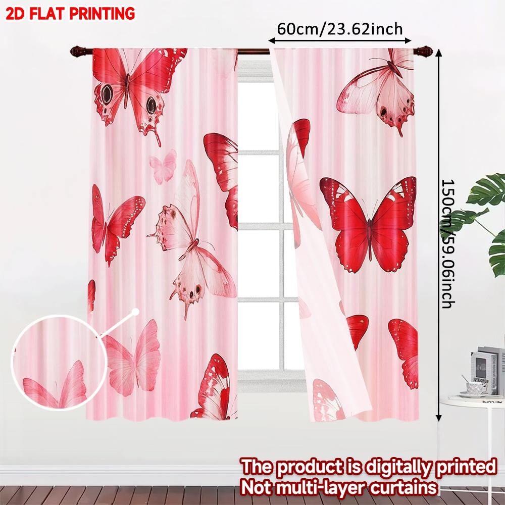 2D flat printing 2pcs Curtains Valentine's Red Butterflies Digital Printed Polyester Drapes Party Decorations Use for Door Wall