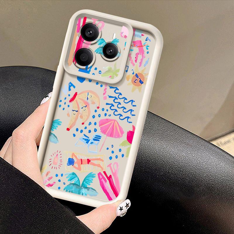 Cartoon Vacation Painting Case For Xiaomi Redmi Note 14 13 Pro 5G 4G 12 11 Funda Xiaomi 14T 13T 11T Pro Shockproof Bumper Silicone Cover