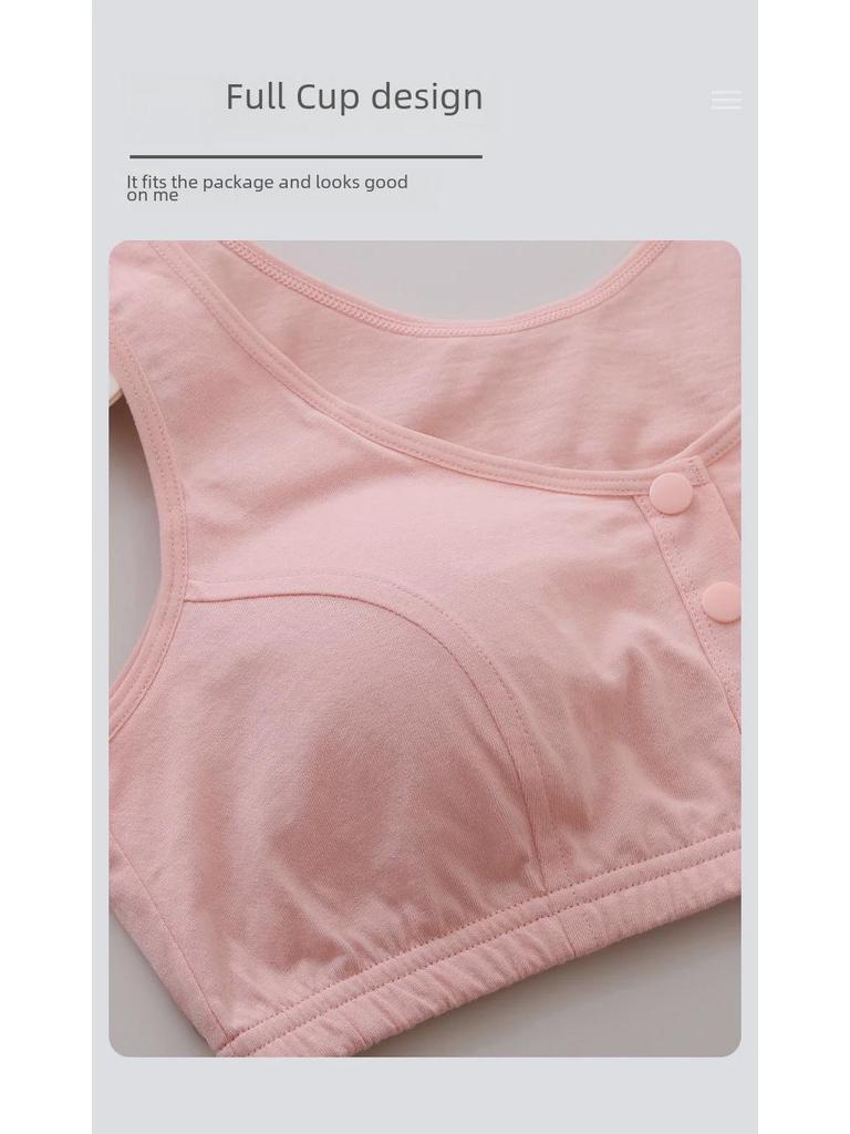 Sutiã de Algodão Puro Estilo Pastoral Zhangyan: Copo Grande, Fivela Frontal, Costas Largas, Confortável e Respirável para Mulheres de Meia-Idade e Idosas.