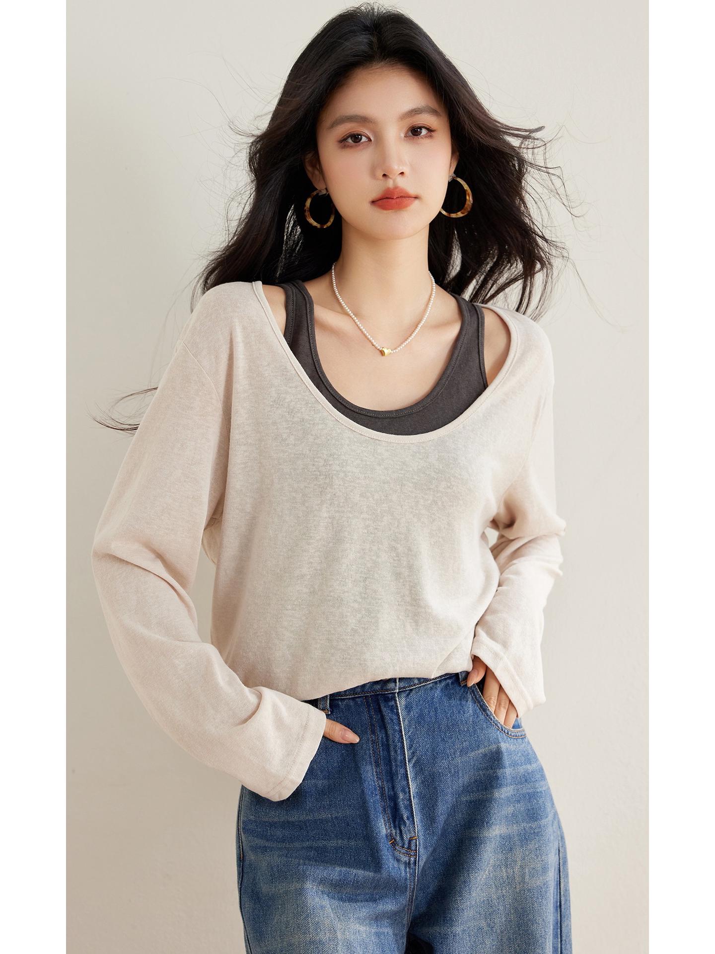 

Women s Snowflake Cotton U-Neck Long-Sleeved T-Shirt Set S