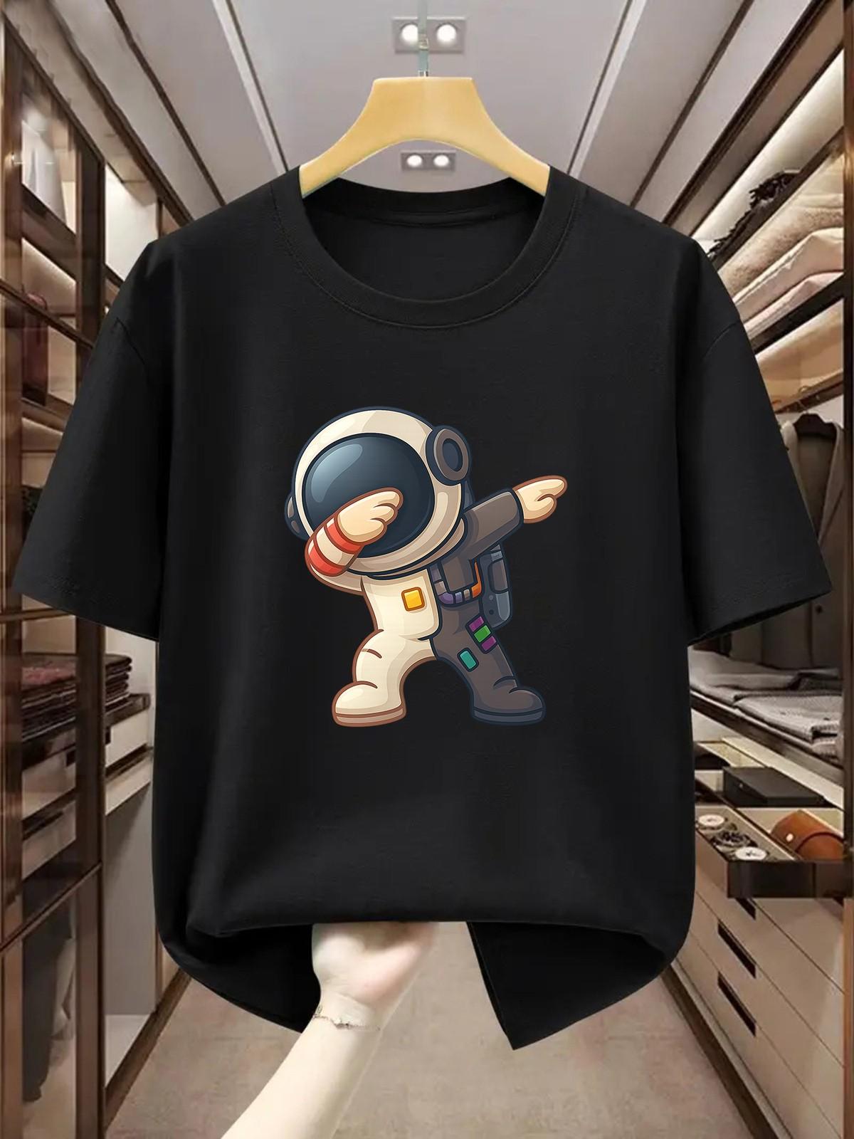 Men s T-Shirt Cartoon Astronaut Graphic Crew Neck Casual Short Sleeve T-Shirt S