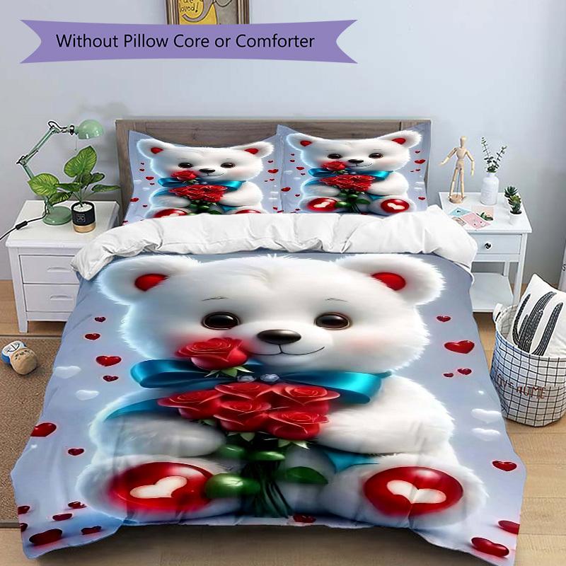 3pcs Anime Cartoon Teddy Bear Bedding Set - Includes One Quilt Cover and Two Pillowcases (No Core) - Perfect for Bedroom and Guest Room Deco