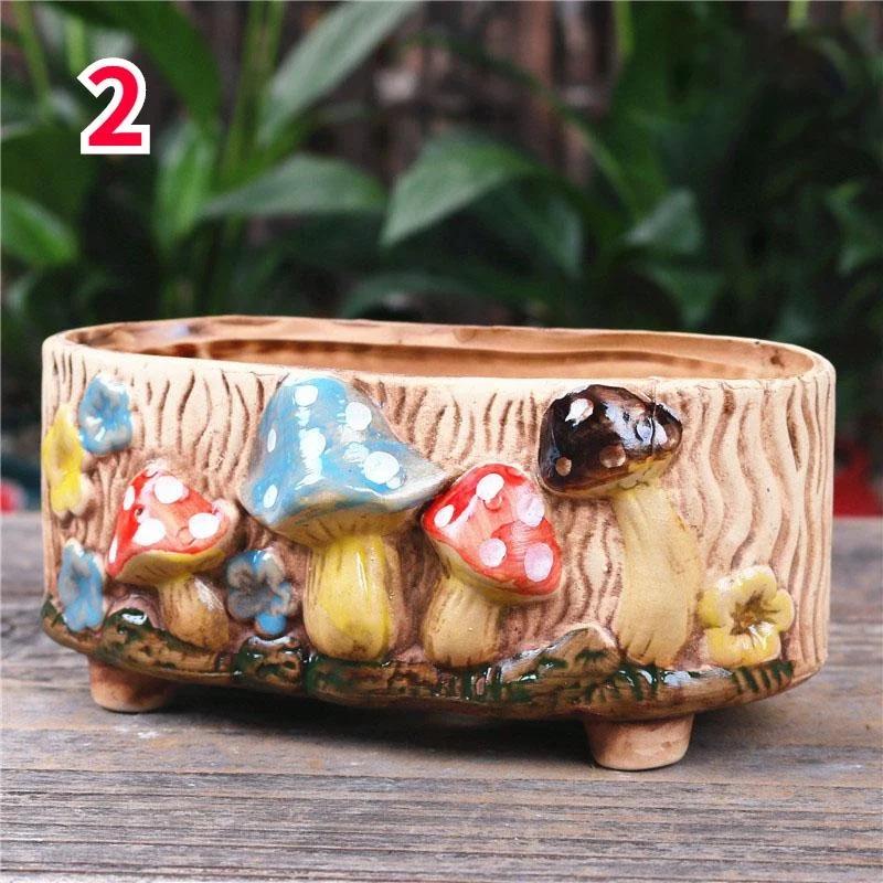 

Садовый индивидуальный грибной керамогранит сочный цветочный горшок для украшения гостиной винтажный горшок для бонсай ручной работы 2