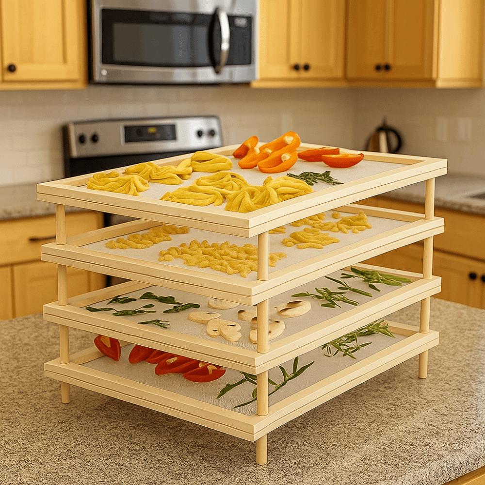 Stackable Pasta Drying Racks Wooden Mesh Food Dryer Holder Food Dryer with Net  Kitchen