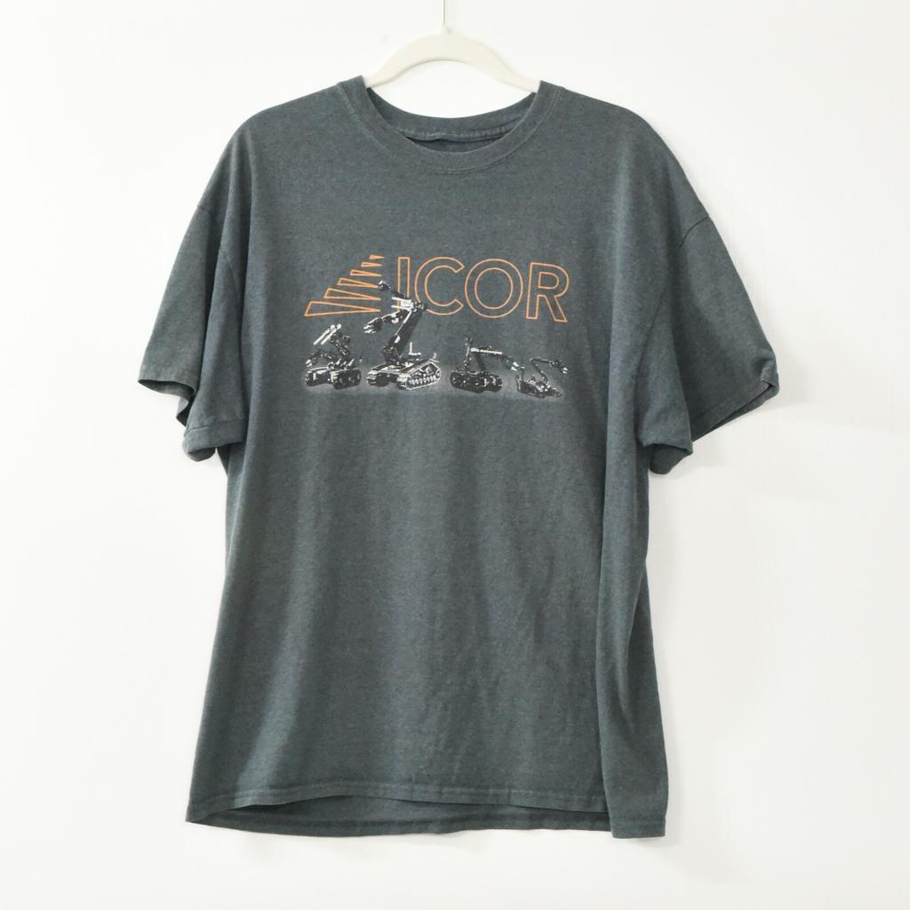 Icor Mens Dark Gray T-Shirt Graphic Print Cotton Short Sleeve Round Neck Size L
