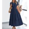 Women V-Neck Maxi Dress with Ruched Puff Sleeves for Casual Summer Wear