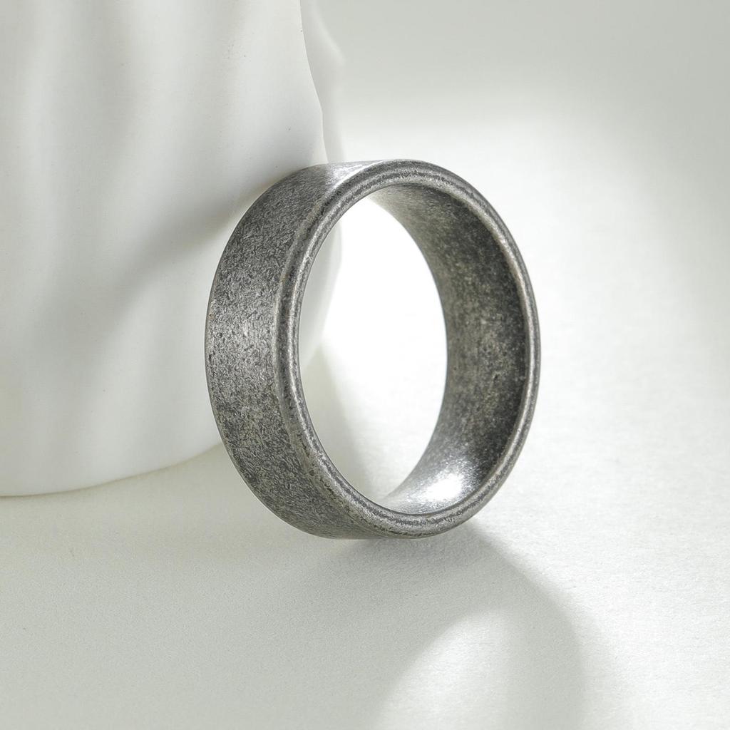 Men's Retro Trendy Ancient Silver Flat-Edged Ring with European American Cross Design