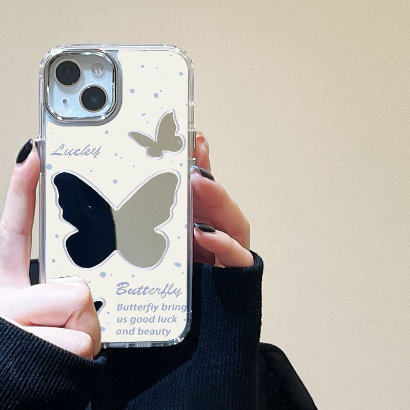 White Simple Butterfly for iPhone17promax Mobile Phone Case 16 Niche 14/13 Apple 15 Makeup Mirror
