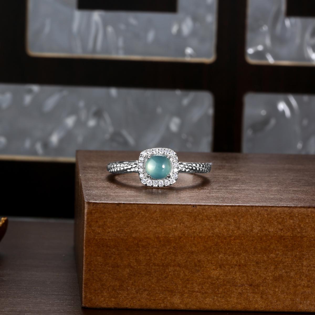 

Кольцо из стерлингового серебра 925 пробы с натуральным андаманским жадеитом, регулируемый дизайн «сахарный кубик» для женщин Adjustable