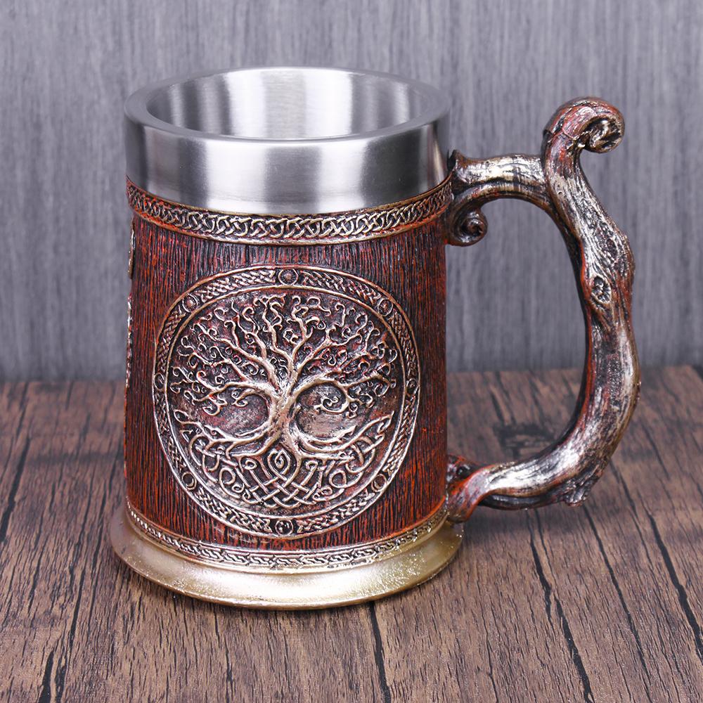 600ML Cup Universal Danegeld Tankard Mug Viking Unique Design Mugs Stainless Steel Insert Resin Beer Cup Party Halloween Gift