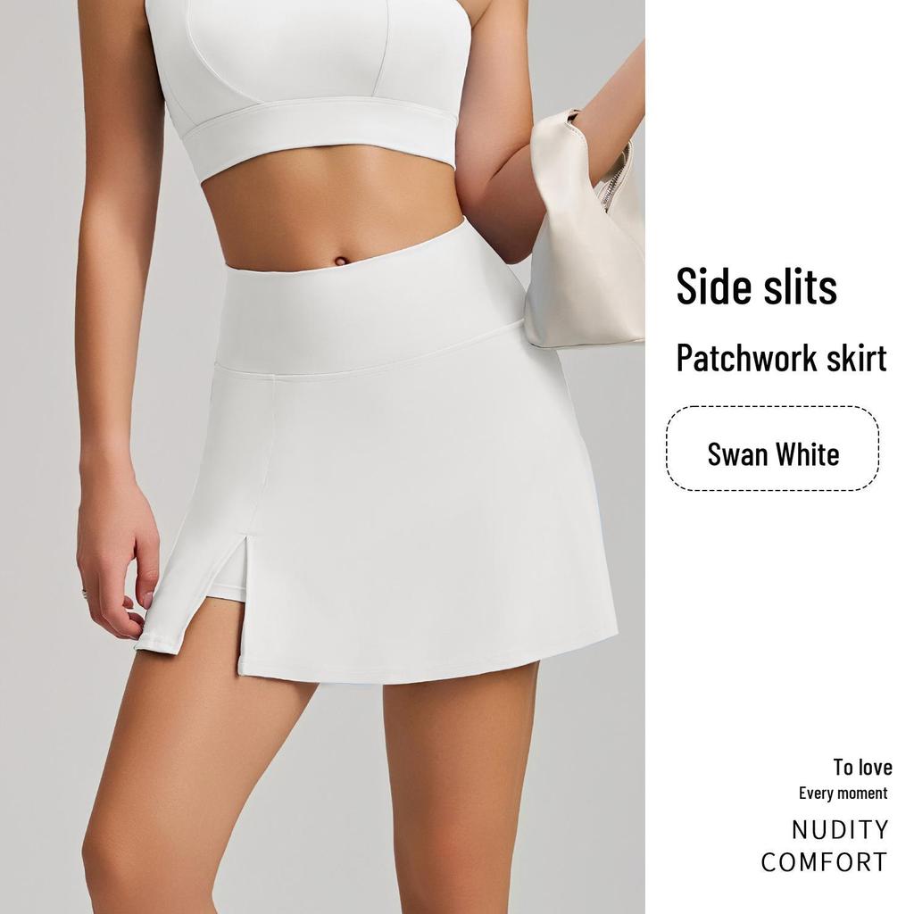 New Style Nude Feel One-Shoulder Yoga Set with High-Waisted Breathable Skirt for Tennis & Running