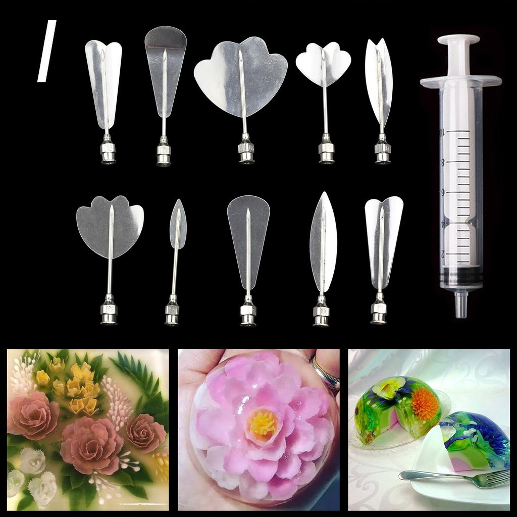 14 Stil 3D Gelatine Kuchenform Gelee Kunst Pudding Blumen Edelstahl Düse Spritze Nadel Set Kuchen Dekorationswerkzeuge