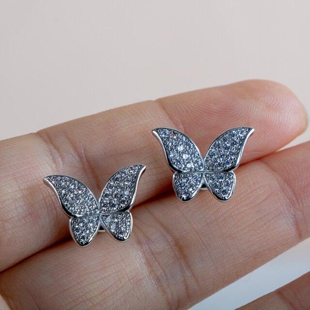 

Bague Ringen Trendy Silver 925 Jewelry Gemstones Sweet Earrings For Women Zircon Butterfly Ear-studs Wedding Gift Wholesale серебряный