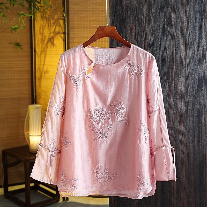 

Весенний китайский вышитый костюм тан 2023 года: Ретро топ ципао с длинным рукавом XXXL розовый