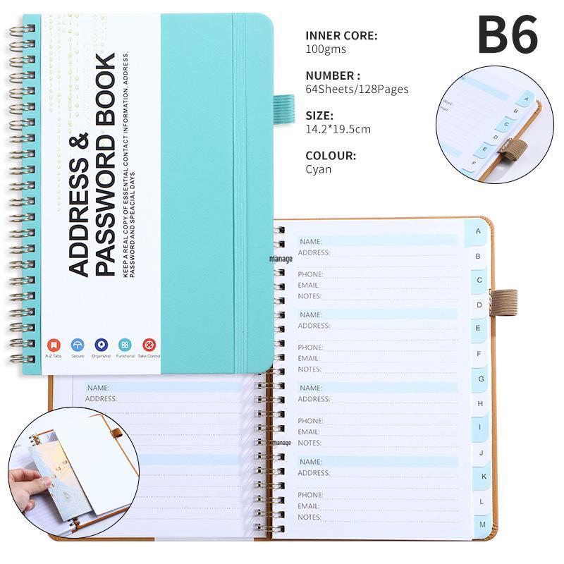 A6 Password Coil Notebook with Custom Letter Tabs & Logo for Business Meetings