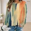 Women Plus Size Round Neck Long Sleeve Ribbed Cuffs Blue Black Printed Sweatshirt Pullover