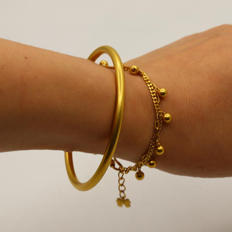 Wedding Gift Ancient Style Imitation Gold Bangle - Unisex Sand Gold Plain Band Bracelet Inspired by Internet Celebrity Style